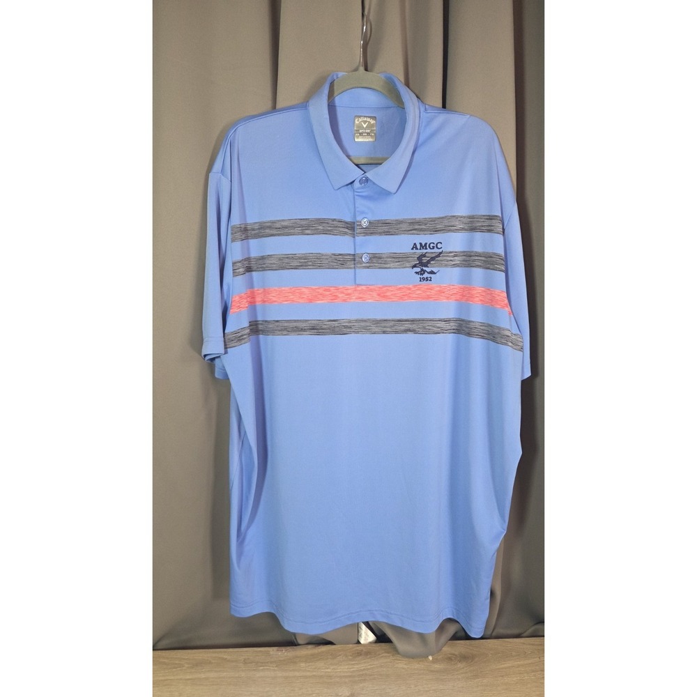 Calloway‎ Blue Golf Polo Shirt Strips AMGC embroidered Emblem  XXL
